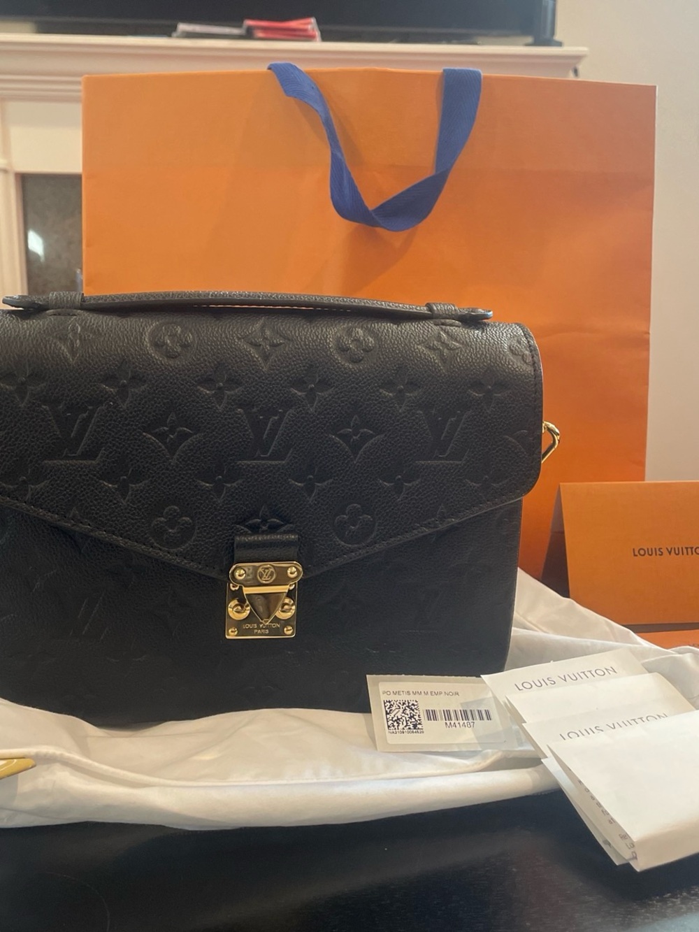 Louis Vuitton Black Monogram Empreinte Pochette Metis with Gold Hardware